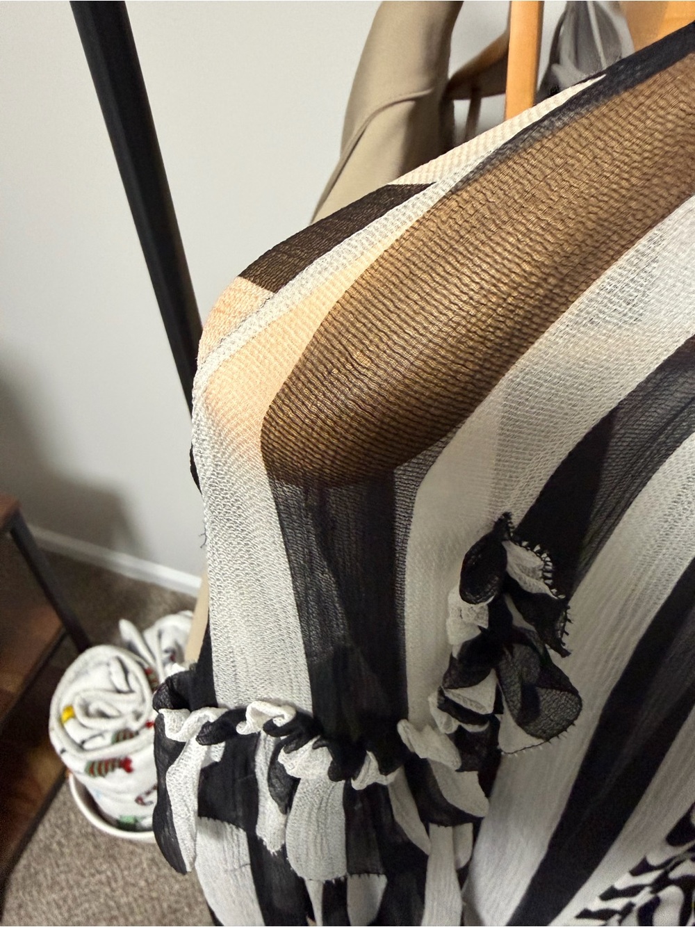 Givenchy Striped Tie-Neck Chiffon Blouse - Black & White - Picture 5 of 8